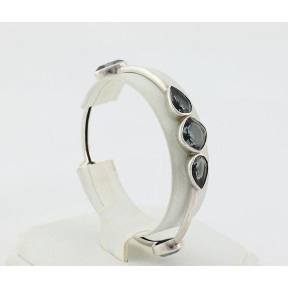 Sterling Silver Blue Glass Admire Bangle Bracelet 8" Silpada - Picture 3 of 8